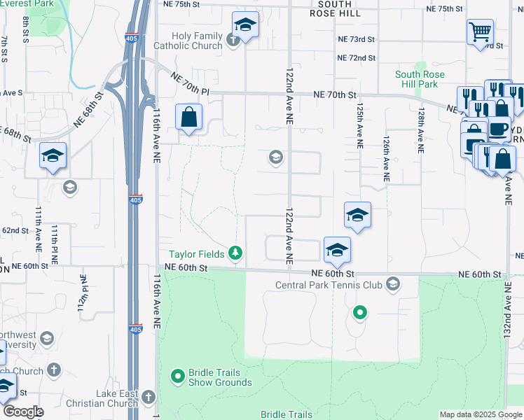 map of restaurants, bars, coffee shops, grocery stores, and more near 12017 Northeast 65th Street in Kirkland