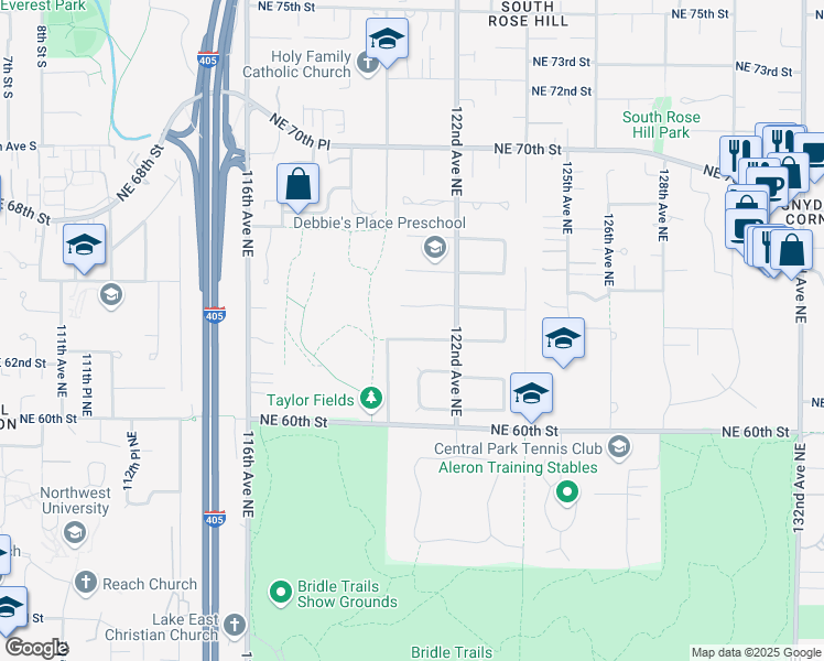 map of restaurants, bars, coffee shops, grocery stores, and more near 12017 Northeast 65th Street in Kirkland
