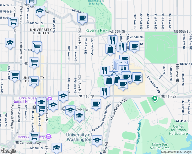 map of restaurants, bars, coffee shops, grocery stores, and more near 4732 22nd Avenue Northeast in Seattle