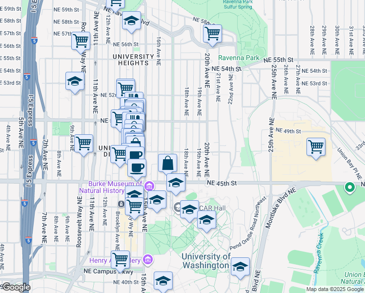 map of restaurants, bars, coffee shops, grocery stores, and more near 4737 18th Avenue Northeast in Seattle