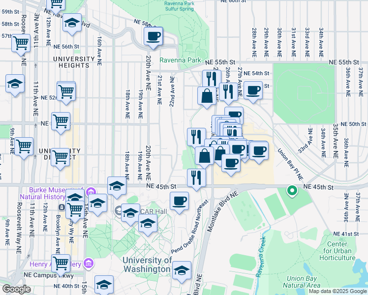 map of restaurants, bars, coffee shops, grocery stores, and more near 4732 22nd Avenue Northeast in Seattle