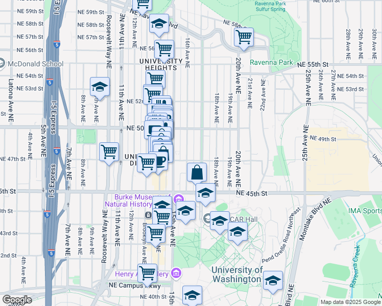 map of restaurants, bars, coffee shops, grocery stores, and more near 4733 17th Avenue Northeast in Seattle