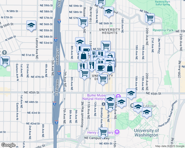 map of restaurants, bars, coffee shops, grocery stores, and more near 4724 11th Avenue Northeast in Seattle