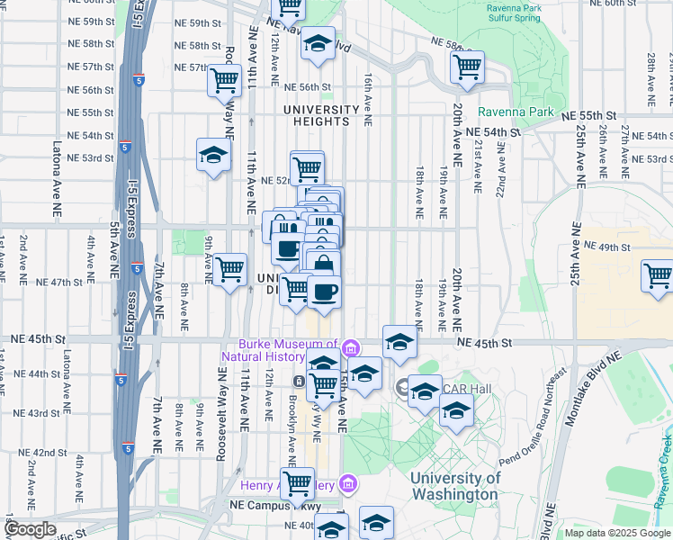 map of restaurants, bars, coffee shops, grocery stores, and more near 4719 15th Avenue Northeast in Seattle