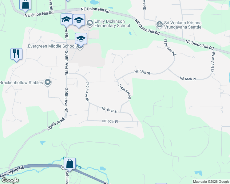 map of restaurants, bars, coffee shops, grocery stores, and more near 6621 214th Avenue Northeast in Redmond