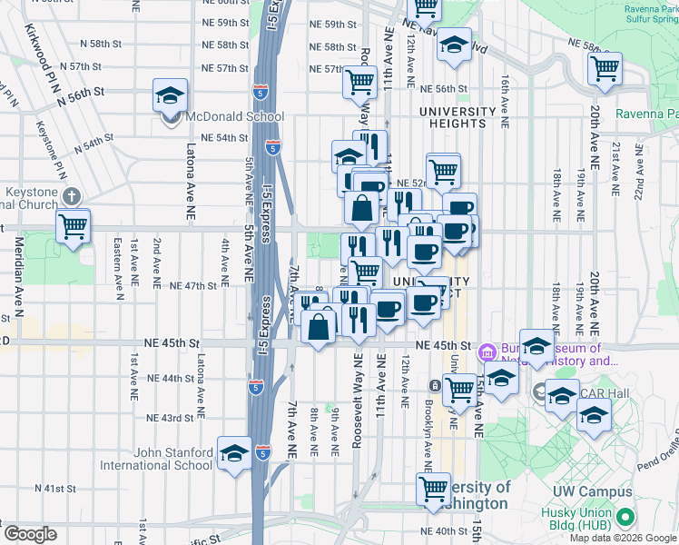 map of restaurants, bars, coffee shops, grocery stores, and more near 809 Northeast 48th Street in Seattle