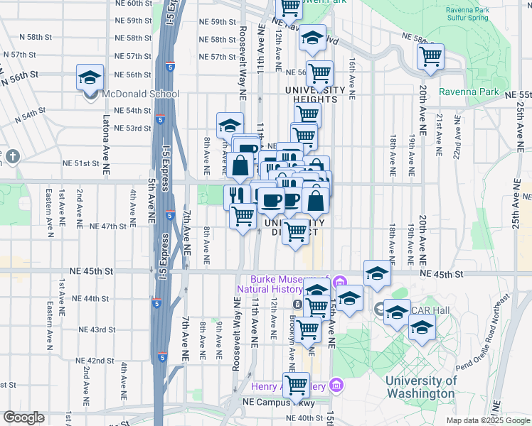 map of restaurants, bars, coffee shops, grocery stores, and more near 4724 11th Avenue Northeast in Seattle