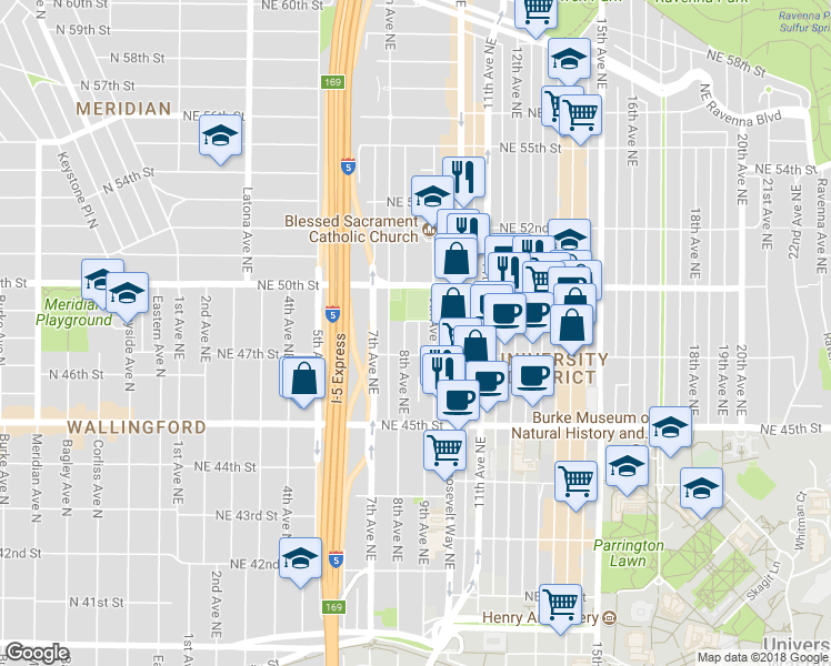 map of restaurants, bars, coffee shops, grocery stores, and more near 809 Northeast 48th Street in Seattle
