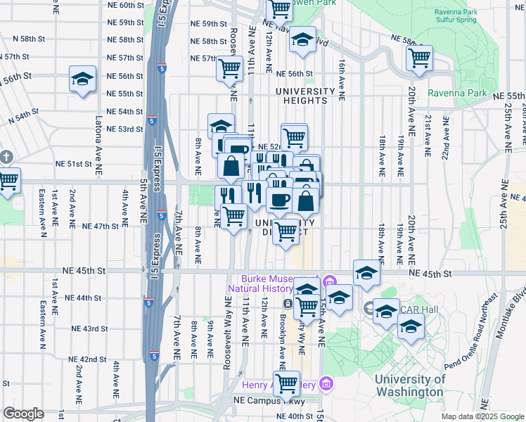 map of restaurants, bars, coffee shops, grocery stores, and more near 4724 11th Avenue Northeast in Seattle