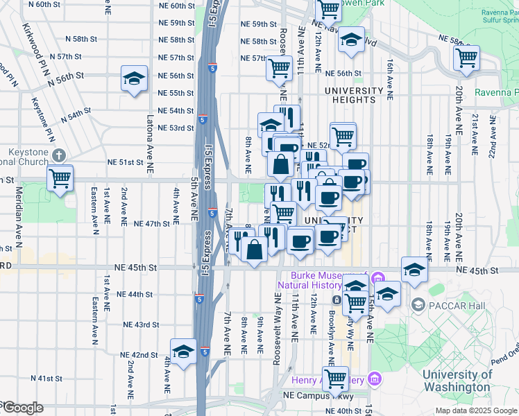 map of restaurants, bars, coffee shops, grocery stores, and more near 809 Northeast 48th Street in Seattle