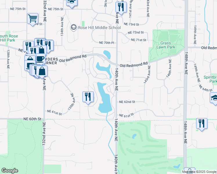 map of restaurants, bars, coffee shops, grocery stores, and more near 6439 139th Avenue Northeast in Redmond