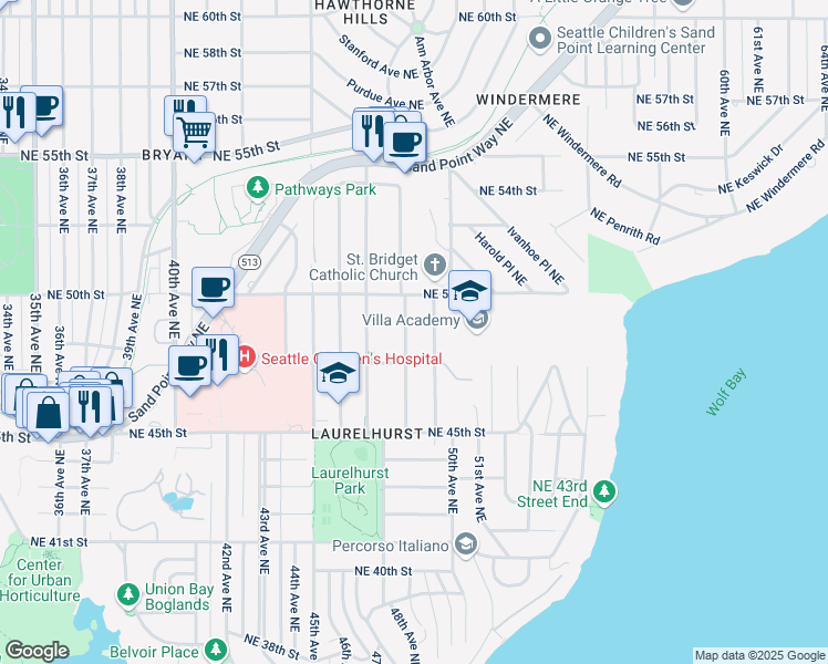 map of restaurants, bars, coffee shops, grocery stores, and more near 4726 48th Avenue Northeast in Seattle