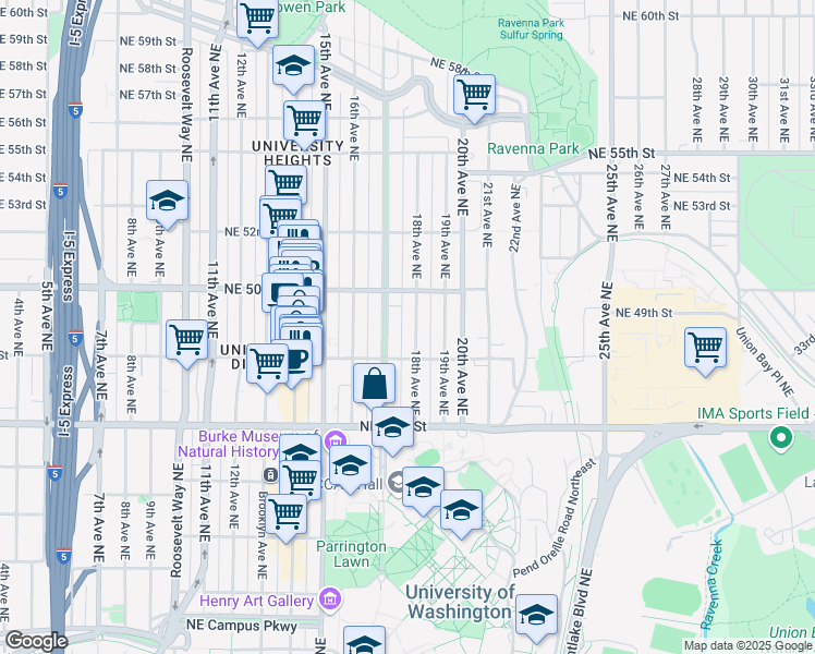 map of restaurants, bars, coffee shops, grocery stores, and more near 4737 18th Avenue Northeast in Seattle