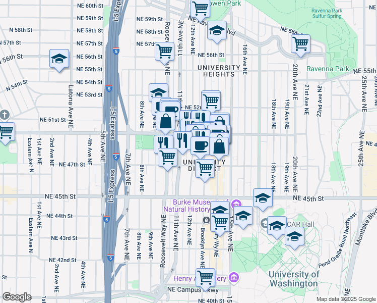 map of restaurants, bars, coffee shops, grocery stores, and more near 4724 11th Avenue Northeast in Seattle