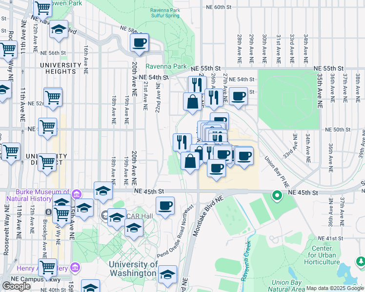 map of restaurants, bars, coffee shops, grocery stores, and more near 4801 24th Avenue Northeast in Seattle