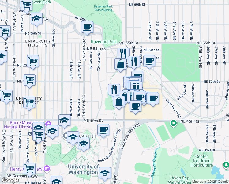 map of restaurants, bars, coffee shops, grocery stores, and more near 424 Northeast 48th Street in Seattle