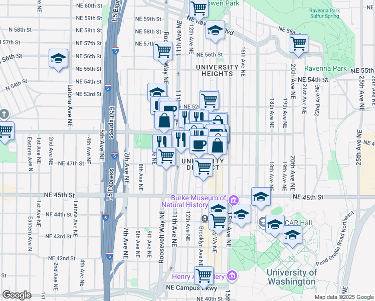 map of restaurants, bars, coffee shops, grocery stores, and more near 4724 11th Avenue Northeast in Seattle