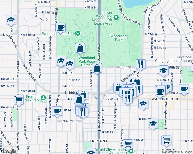 map of restaurants, bars, coffee shops, grocery stores, and more near 819 North 49th Street in Seattle