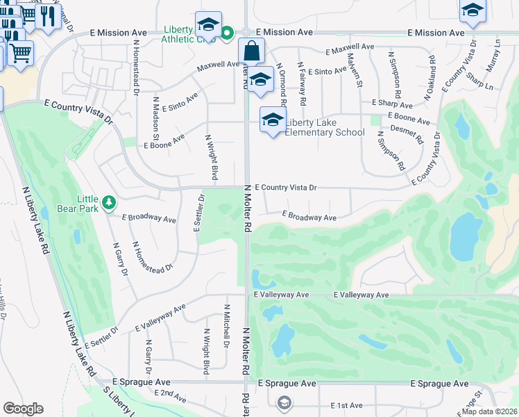 map of restaurants, bars, coffee shops, grocery stores, and more near 23511 East Broadway Avenue in Liberty Lake