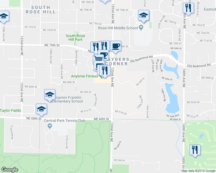 map of restaurants, bars, coffee shops, grocery stores, and more near 6409 132nd Avenue Northeast in Kirkland
