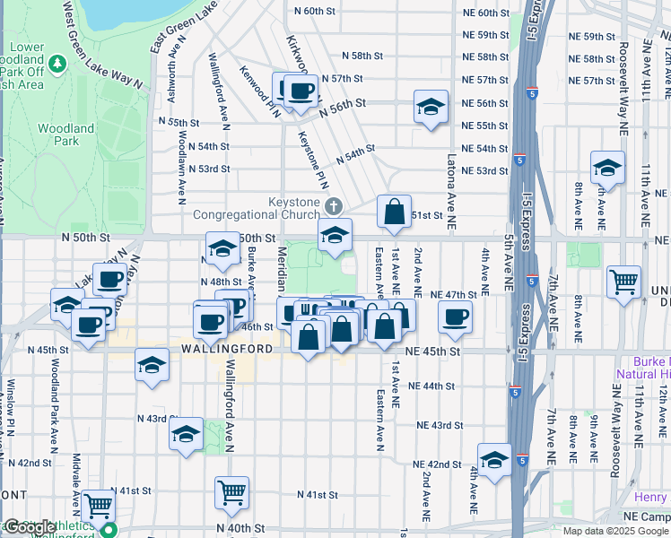 map of restaurants, bars, coffee shops, grocery stores, and more near 4649 Sunnyside Avenue North in Seattle