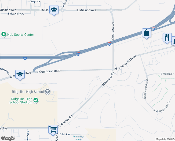 map of restaurants, bars, coffee shops, grocery stores, and more near 21200 E Country Vista Dr in Liberty Lake