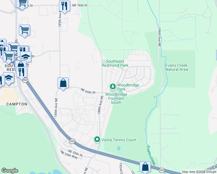 map of restaurants, bars, coffee shops, grocery stores, and more near 6507 188th Place Northeast in Redmond