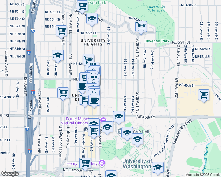map of restaurants, bars, coffee shops, grocery stores, and more near 4733 17th Avenue Northeast in Seattle