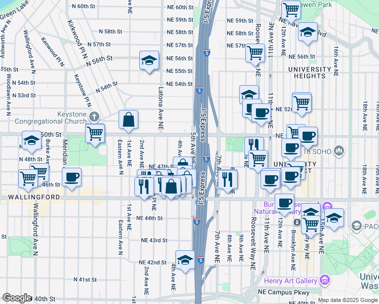 map of restaurants, bars, coffee shops, grocery stores, and more near 4728 4th Avenue Northeast in Seattle