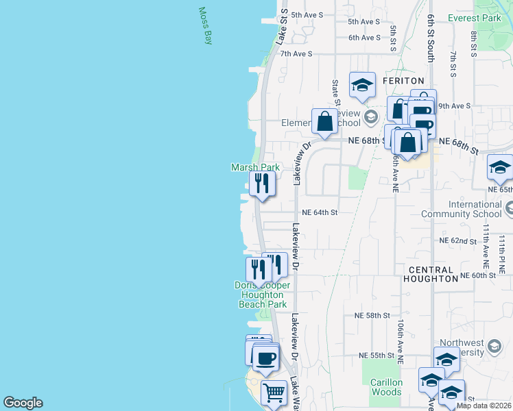 map of restaurants, bars, coffee shops, grocery stores, and more near in Kirkland