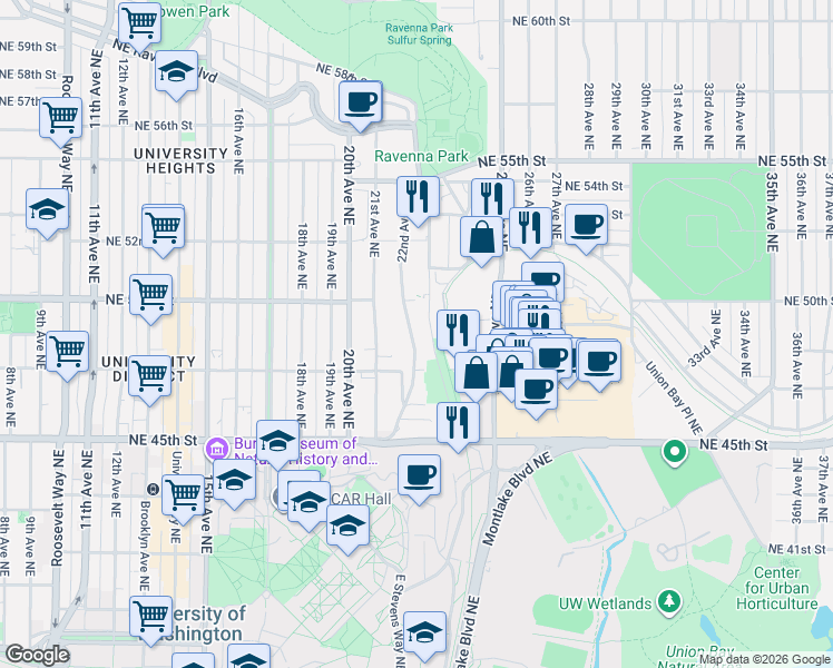map of restaurants, bars, coffee shops, grocery stores, and more near 4732 22nd Avenue Northeast in Seattle