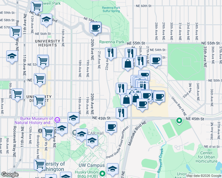 map of restaurants, bars, coffee shops, grocery stores, and more near 4732 22nd Avenue Northeast in Seattle