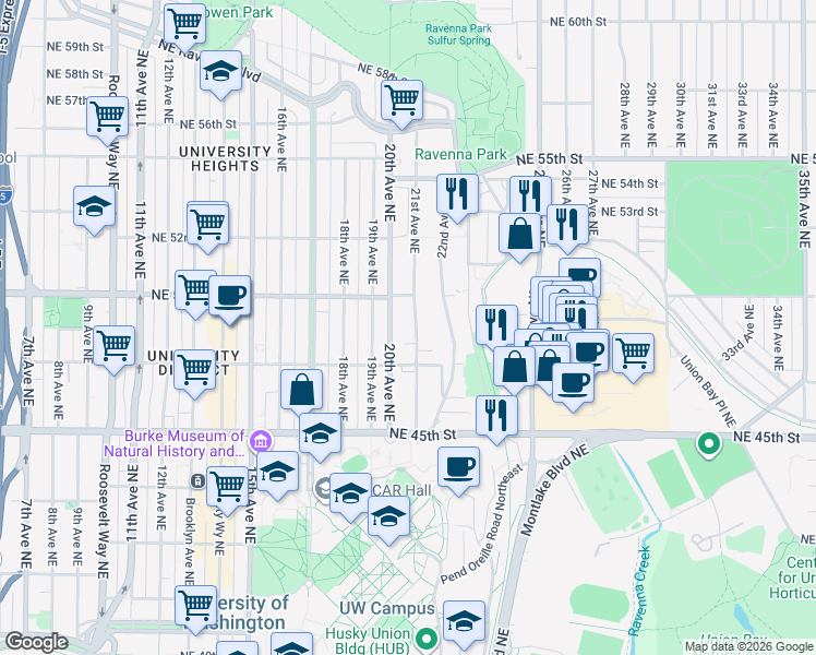 map of restaurants, bars, coffee shops, grocery stores, and more near 4733 21st Avenue Northeast in Seattle