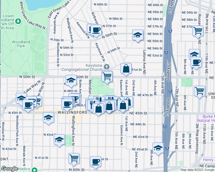 map of restaurants, bars, coffee shops, grocery stores, and more near 4649 Sunnyside Avenue North in Seattle
