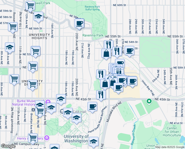 map of restaurants, bars, coffee shops, grocery stores, and more near 4732 22nd Avenue Northeast in Seattle
