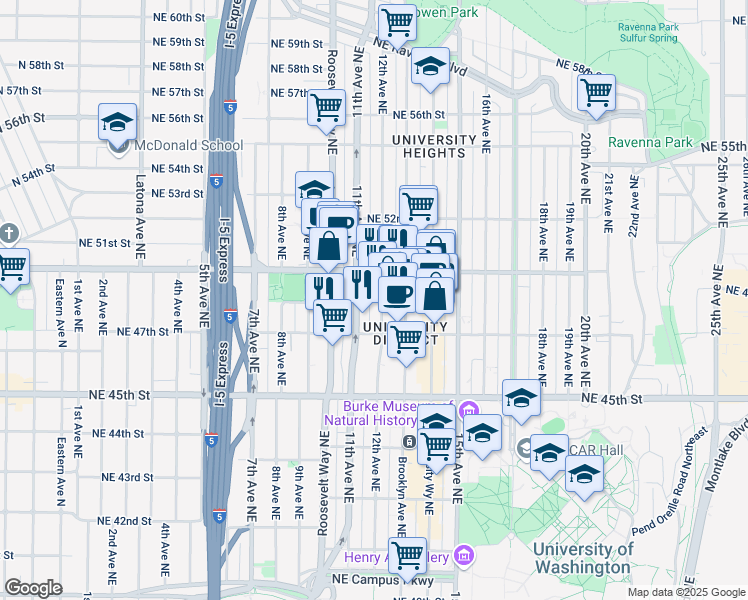 map of restaurants, bars, coffee shops, grocery stores, and more near 4724 11th Avenue Northeast in Seattle