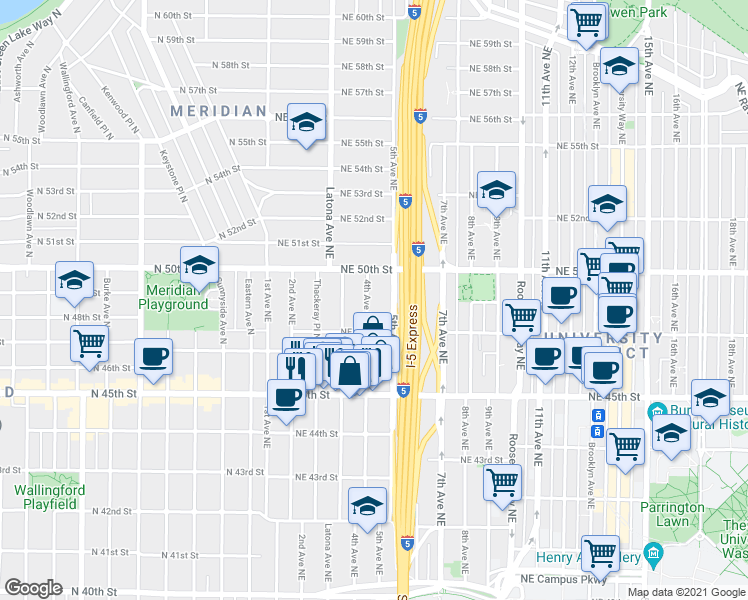 map of restaurants, bars, coffee shops, grocery stores, and more near 4728 4th Avenue Northeast in Seattle