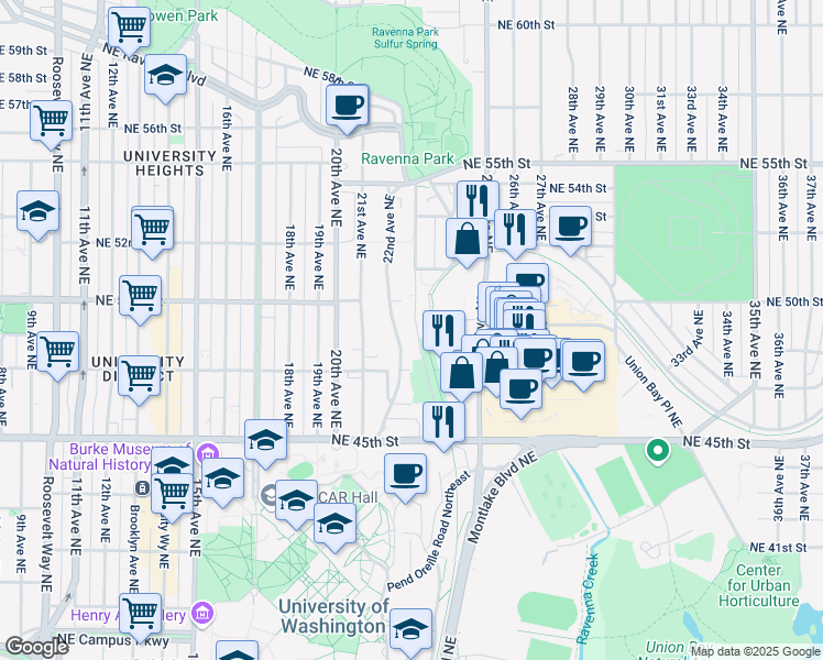 map of restaurants, bars, coffee shops, grocery stores, and more near 4732 22nd Avenue Northeast in Seattle