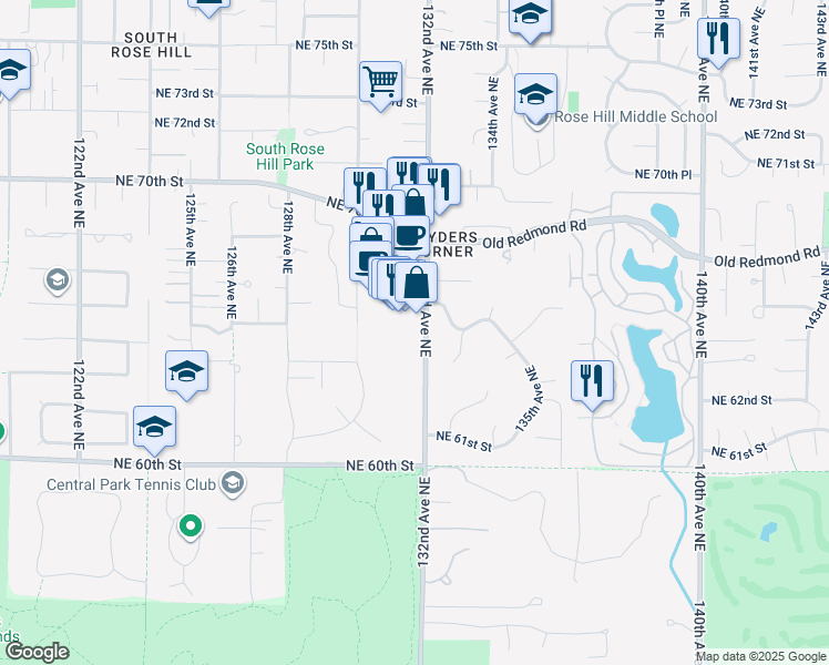 map of restaurants, bars, coffee shops, grocery stores, and more near 6409 132nd Avenue Northeast in Kirkland