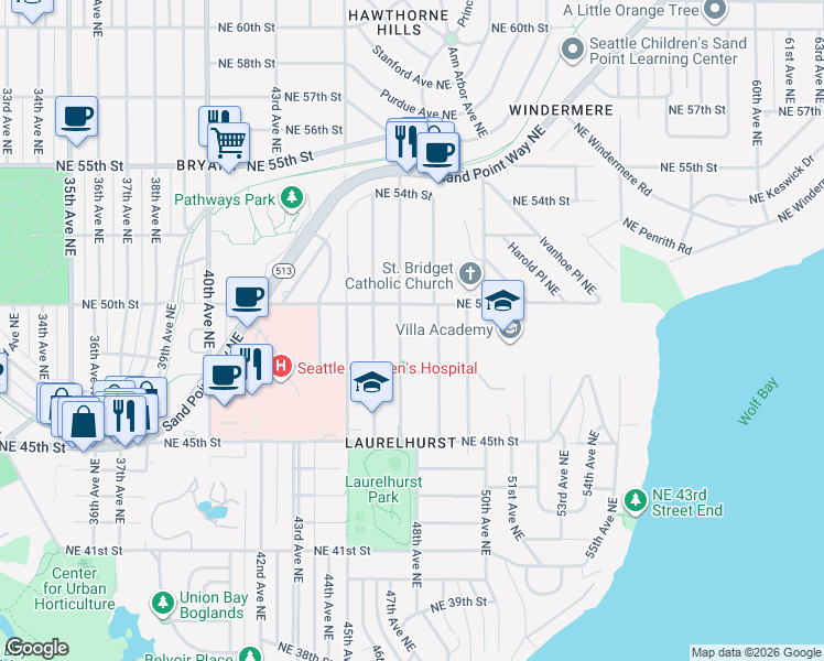 map of restaurants, bars, coffee shops, grocery stores, and more near 4732 47th Avenue Northeast in Seattle