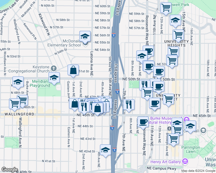 map of restaurants, bars, coffee shops, grocery stores, and more near 4728 4th Avenue Northeast in Seattle