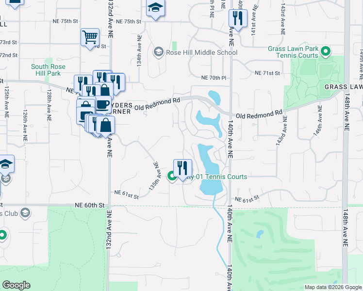 map of restaurants, bars, coffee shops, grocery stores, and more near 6479 137th Avenue Northeast in Redmond