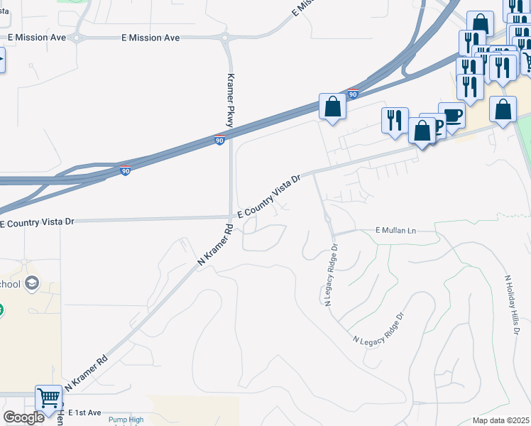 map of restaurants, bars, coffee shops, grocery stores, and more near 21300 Country Vista Drive in Liberty Lake