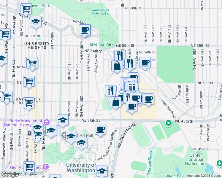 map of restaurants, bars, coffee shops, grocery stores, and more near 424 Northeast 48th Street in Seattle