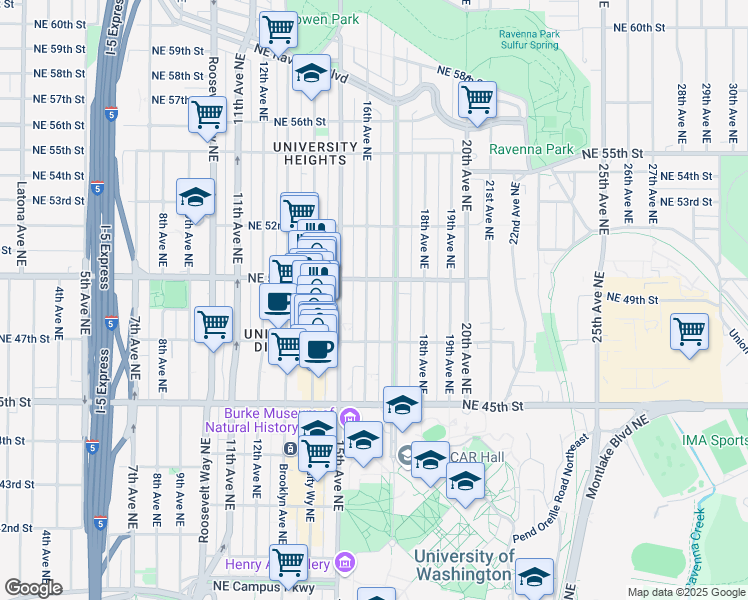 map of restaurants, bars, coffee shops, grocery stores, and more near 4733 17th Avenue Northeast in Seattle