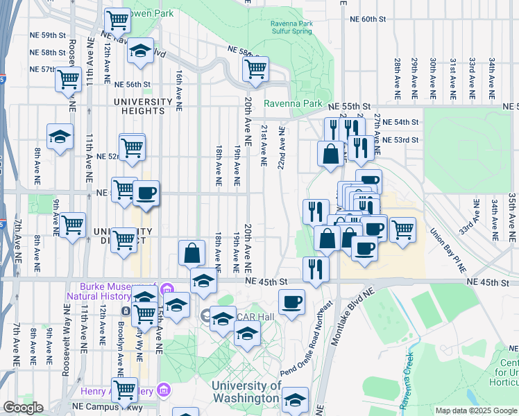 map of restaurants, bars, coffee shops, grocery stores, and more near 4743 21st Avenue Northeast in Seattle