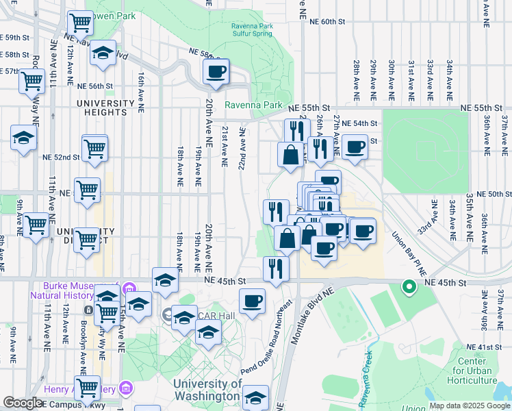 map of restaurants, bars, coffee shops, grocery stores, and more near 4732 22nd Avenue Northeast in Seattle