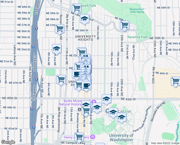 map of restaurants, bars, coffee shops, grocery stores, and more near 4730 15th Avenue Northeast in Seattle