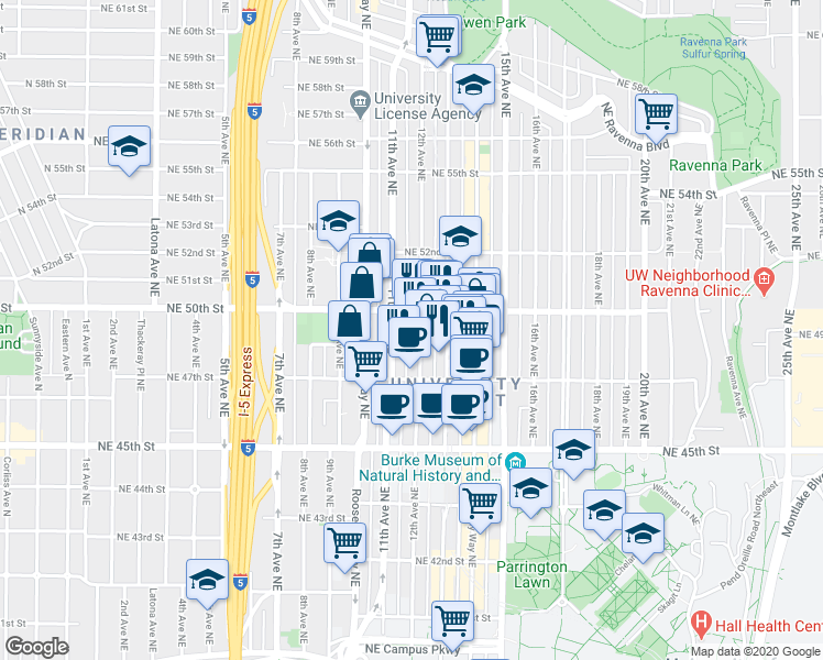 map of restaurants, bars, coffee shops, grocery stores, and more near 4724 11th Avenue Northeast in Seattle