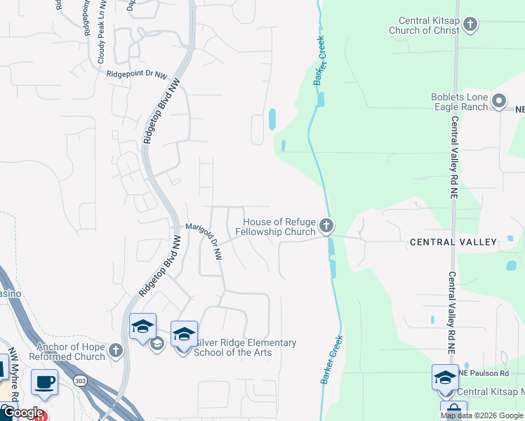 map of restaurants, bars, coffee shops, grocery stores, and more near 987 Northwest Poppy Court in Silverdale